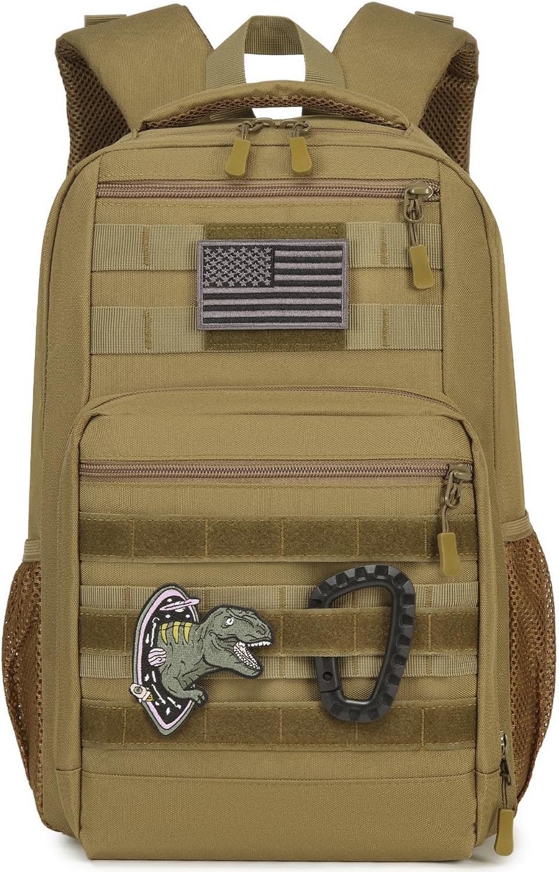 SunForMorning Kids Tactical Backpack Army Molle Bookbag Military Boys Backpack for School, Outdoor, Camping, Brown - Image 1